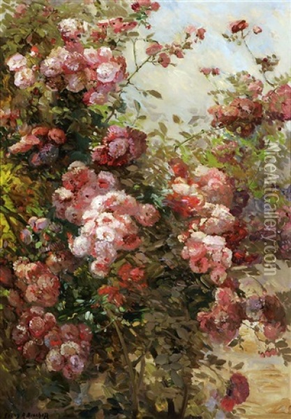 Wild Roses Oil Painting - Franz Arthur Bischoff