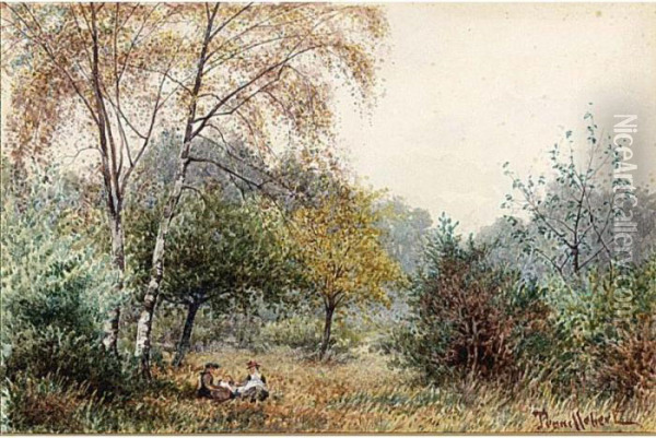 An Autumn Landscape With Seated Figures Oil Painting - Paul Trouillebert