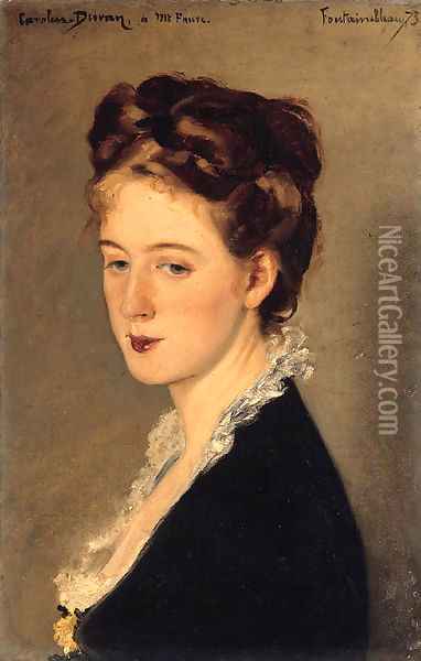 Portrait of Madame Faure, the artist's sister in law, bust length Oil Painting - Carolus (Charles Auguste Emile) Duran