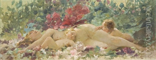 Sleeping Venus Oil Painting - Zdzislaw Jasinski