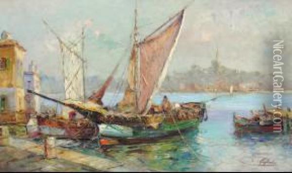 Le Port De Marseille Oil Painting - Gustave Gagliardini