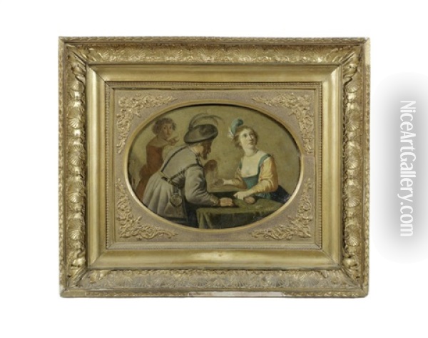 Figures At A Table In An Interior Oil Painting - Jan Van Bijlert