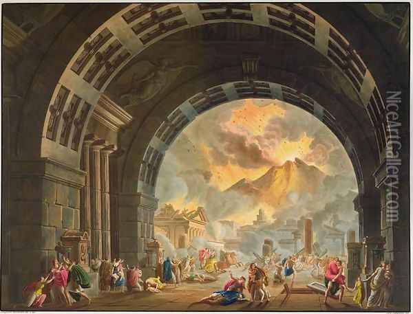 Scene from the opera LUltimo Giorno de Pompeii by Pacini, produced at La Scale in Milan in the autumn of 1827 Oil Painting - Alessandro Sanquirico