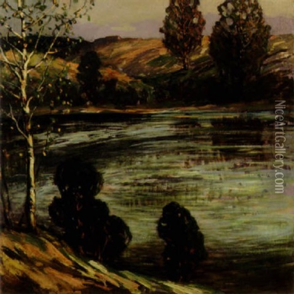 Spring Landscape With Lake Oil Painting - Walter Koeniger