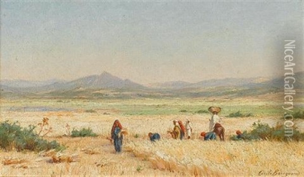The Harvesters, Smindja, Tunisia Oil Painting - Cecile Augustine Bougourd