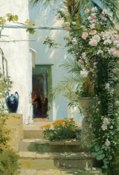 Roses In Bloom, Capri Oil Painting - Thorvald Simeon Niss