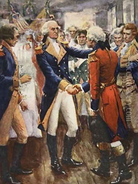 Washington taking leave of his officers illustration from This Country of Ours The Story of the United States Oil Painting - A.C. Michael