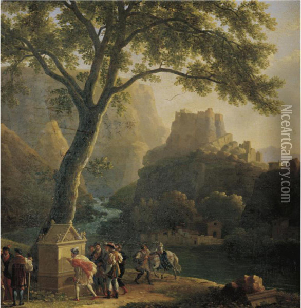 Francois I By The Fountain Of Vaucluse Oil Painting - Jean-Joseph-Xavier Bidauld