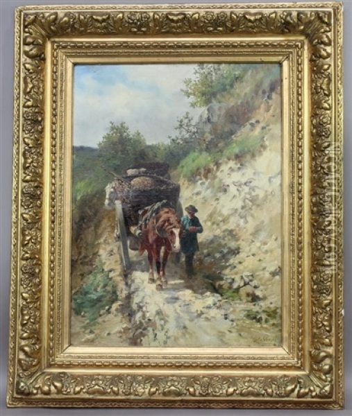 Le Charretier Sur Le Chemin Oil Painting - Leon Georges Calves