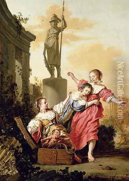 The Three Daughters of Cecrops discovering Erichthonius Oil Painting - Salomon de Bray