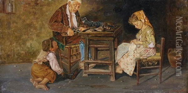 La Bottega Del Calzolaio Oil Painting - Giuseppe Costantini