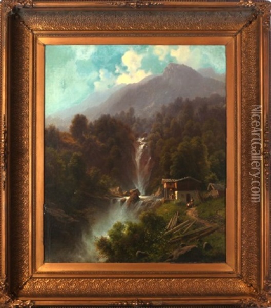 Landscape With Waterfall Oil Painting - Karl Millner