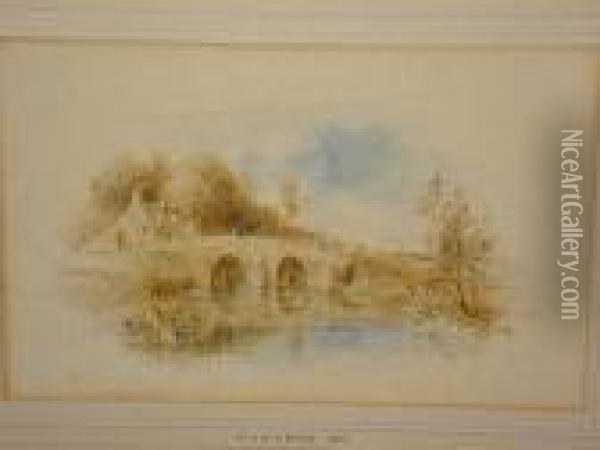 River Scene With Cottage By A Stonebridge Oil Painting - William Joseph Caesar Julius Bond