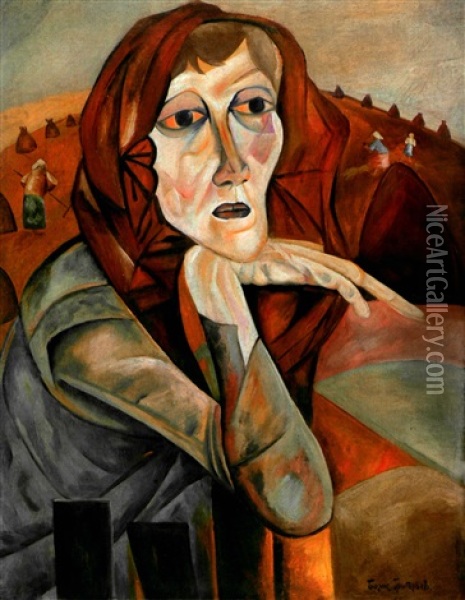 Portrait De Femme Oil Painting - Boris Dmitrievich Grigoriev