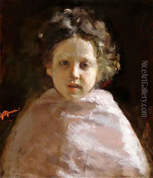 Portrait of a Child Oil Painting - Antonio Mancini