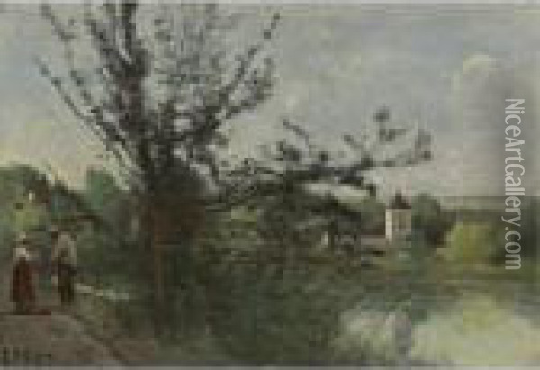 Vetheuil, Bord De La Seine Oil Painting - Jean-Baptiste-Camille Corot