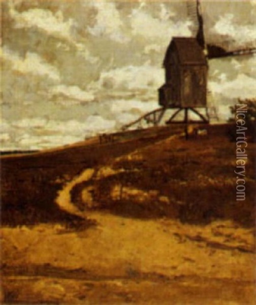 Landschaft Mit Windmuhle Oil Painting - Fritz (Alexander Friedrich) Werner