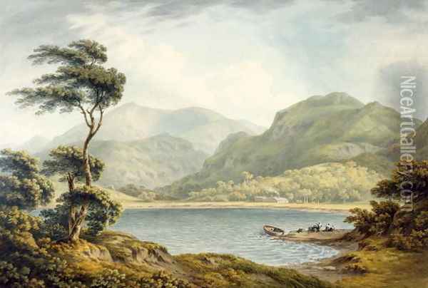 The Upper end of Coniston Lake, Lancashire, 1801 Oil Painting - John Warwick Smith