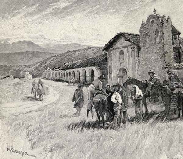 Mission Santa Ynez or Ines, Solvang, California, from the book The Century Illustrated Monthly Magazine, May to October, 1883 Oil Painting - Henry Sandham