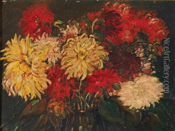 Chrysanthemums In A Vase Oil Painting - Leonid Osipovich Pasternak