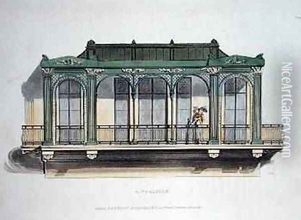 A Verandah, from Ackermanns Repository of Arts, published 1818 Oil Painting - John Buonarotti Papworth