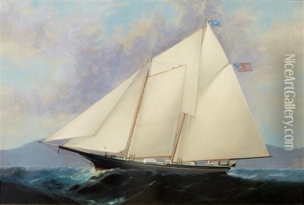 The Schooner J. Waterbury Outward Bound Oil Painting - Elisha Taylor Baker