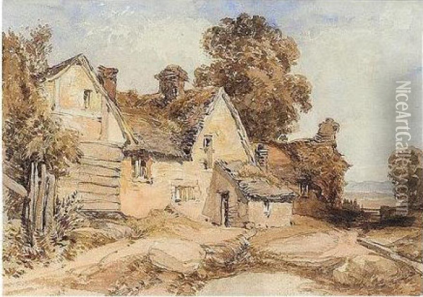An Old Farmhouse Oil Painting - William Callow