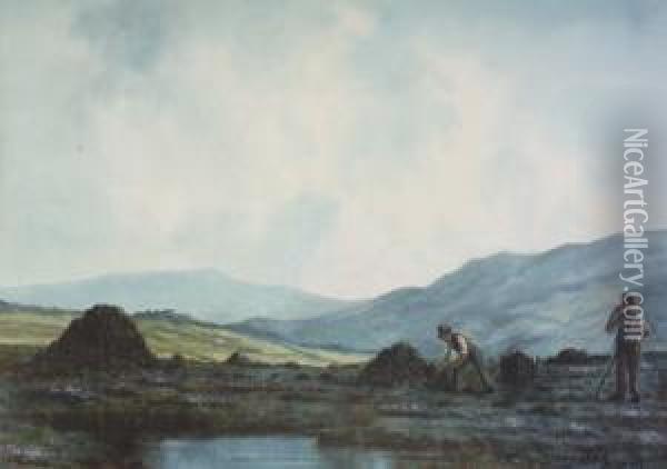 Turfcutters, Connemara Oil Painting - Douglas Alexander