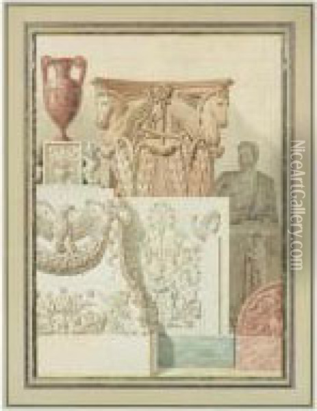Composition D'antiques: Vase, Chapiteau, Statue Oil Painting - Charles Percier
