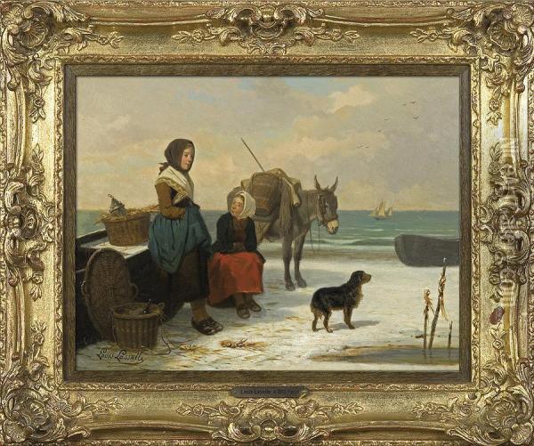 Awaiting Return From Fishing Oil Painting - Louis Simon Lassalle