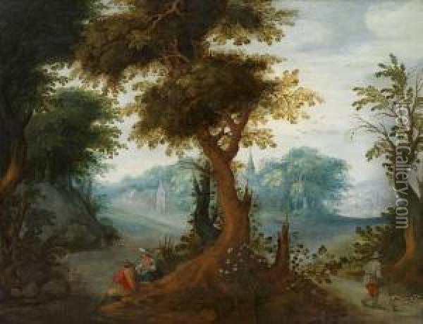 Waldlandschaft Mitfigurenstaffage Oil Painting - Abraham Govaerts