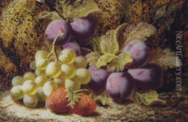 Still Life Of Fruits (+ Another; Pair) Oil Painting - Oliver Clare