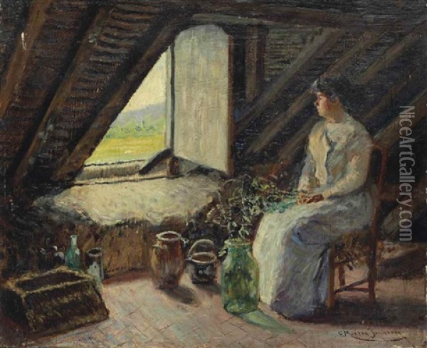 Jeune Femme Dans La Mansarde Oil Painting - Francis Morton-Johnson