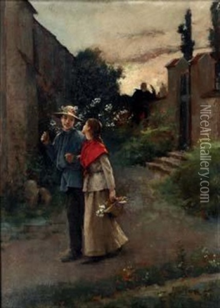 Jeune Couple A La Cueillette Des Fleurs Oil Painting - Jean-Paul Sinibaldi