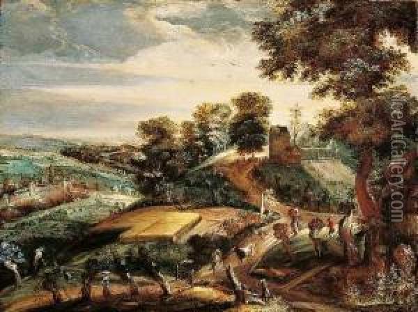 Landschaft Mit Bauern Bei Der Feldarbeit. Oil Painting - Kerstiaen De Keuninck The Elder