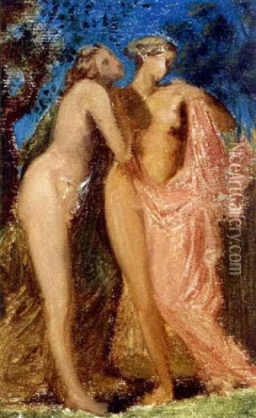 Two Nudes In A Forest Oil Painting - Pierre Puvis de Chavannes