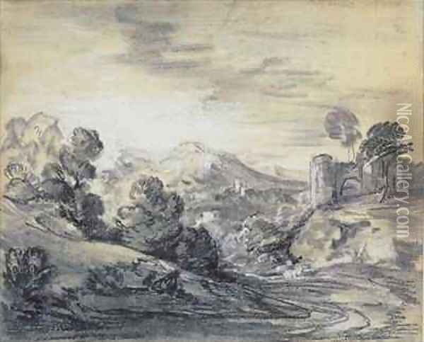 Wooded Landscape with Castle Oil Painting - Thomas Gainsborough