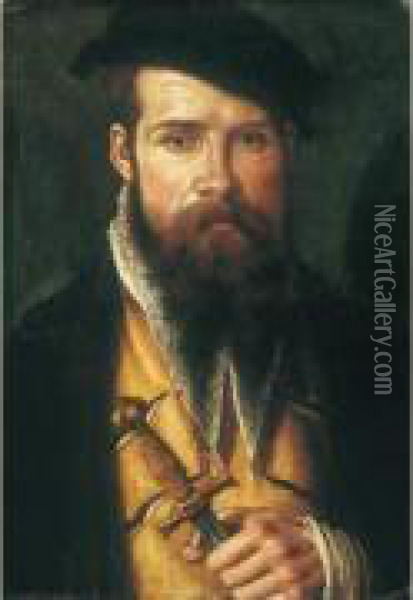 Portrait De Gentilhomme Tenant Une Epee Oil Painting - Corneille De Lyon