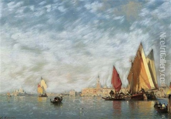 Segelboote Vor Venedig Oil Painting - Amedee Rosier