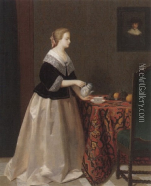 Die Teestunde Oil Painting - Johann Cornelius Mertz