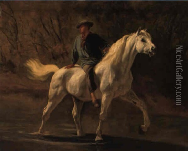 Junger Mann Auf Schimmel Oil Painting - Johann Rudolf Koller