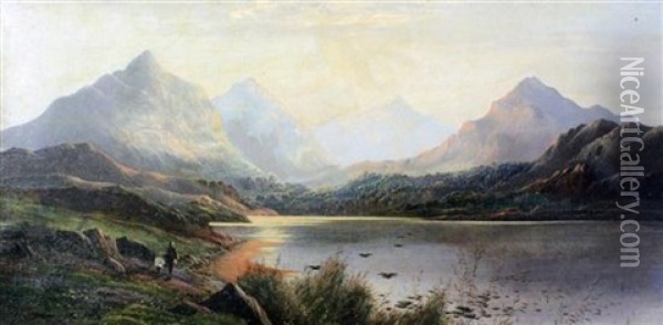 A Pool Of Arrenig Back (+ Early Morning, Llyn Y Foel, North Wales; Pair) Oil Painting - Charles Leslie