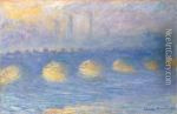Waterloo Bridge, Temps Couvert Oil Painting - Claude Oscar Monet