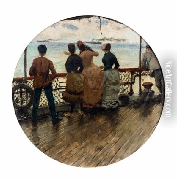 La Traversee De La Manche Sur Un Bateau Vapeur Oil Painting - Alfred Stevens