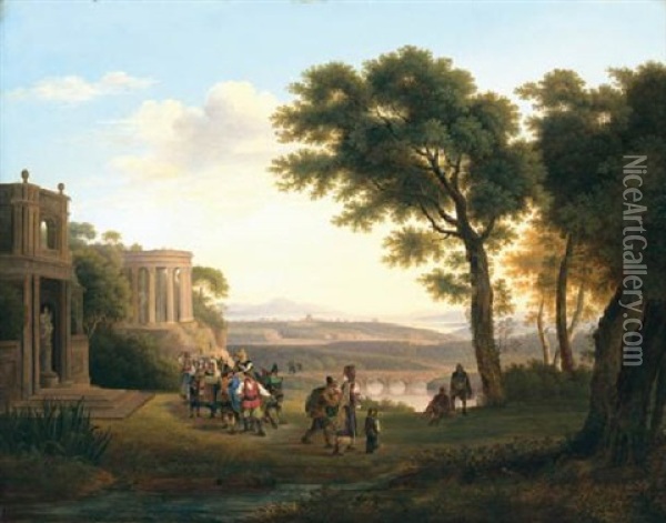 Arkadische Landschaft Oil Painting - Josef Rebell