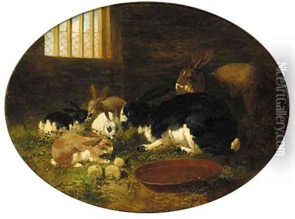 Rabbits in a barn Oil Painting - John Frederick Herring Snr