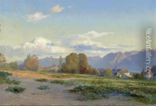 View Over Lake Geneva. 1864. Oil Painting - Johann Joseph Geisser