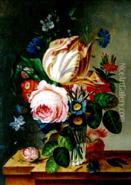 Bouquet De Fleurs Sur Un Entablement Oil Painting - Jean-Francois Eliaerts