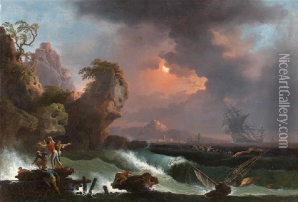 Scene De Naufrage Sur Un Rivage Mediterraneen Oil Painting - Jean Henry d' Arles