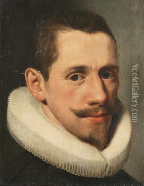 Portrait Of A Gentleman, In A Black Costume With A White Molensteenkraag Oil Painting - Cornelis Ketel